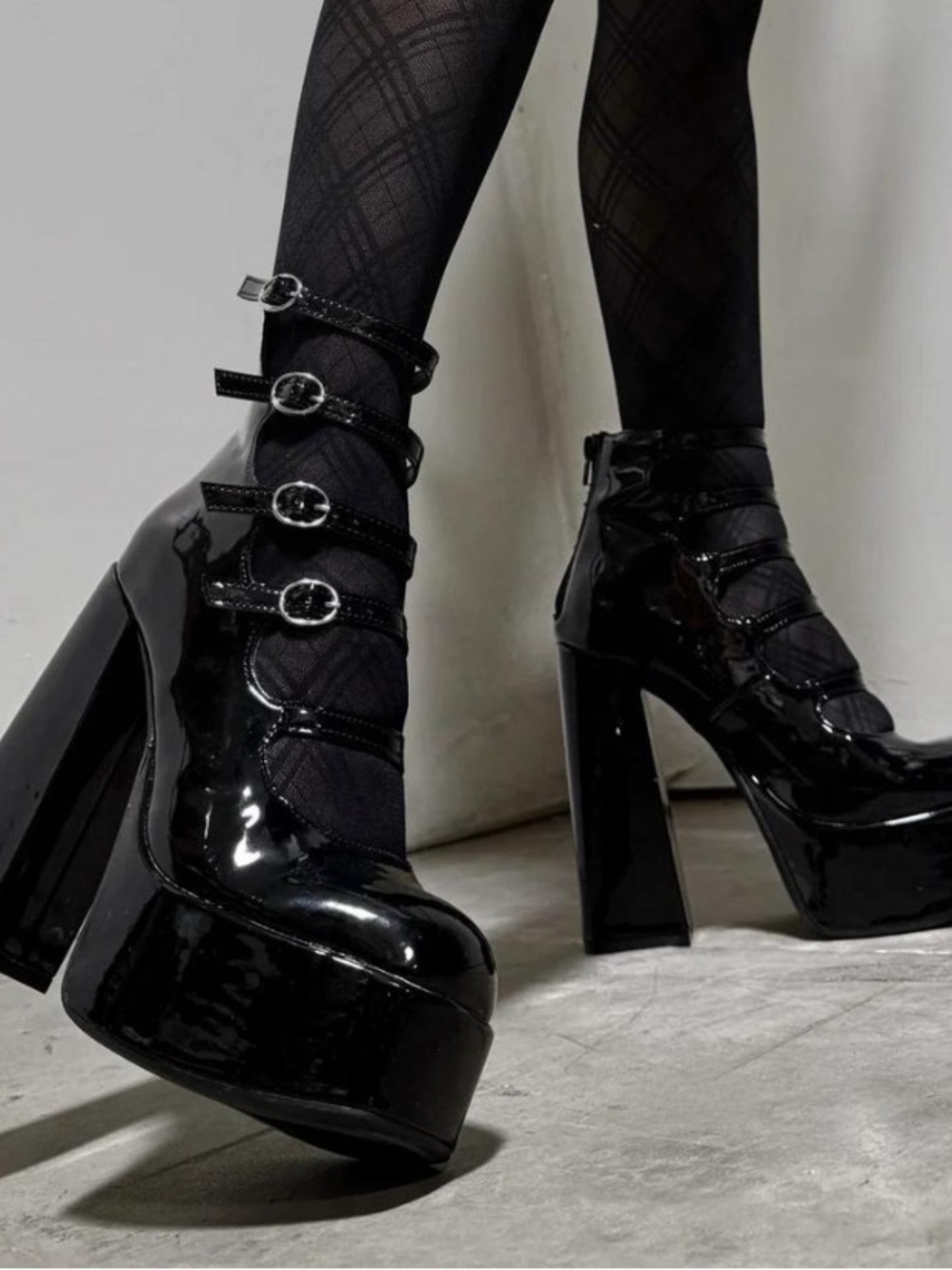 Black Patent Platform Mary Jane Heels for Women